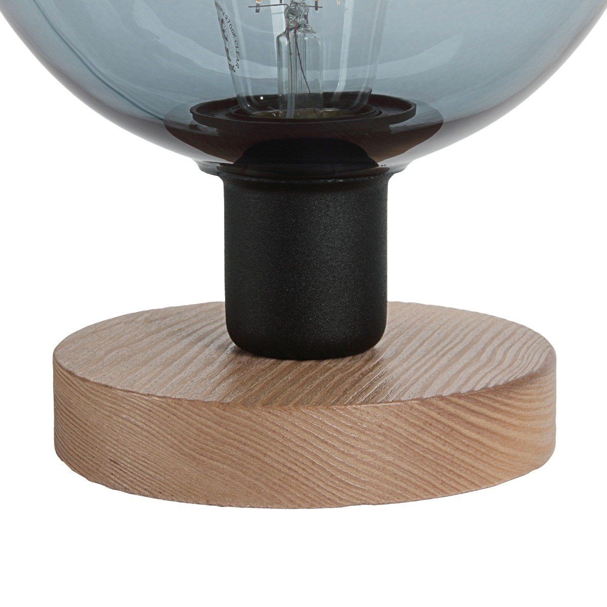 Lampe à poser CUBUS WOOD en bois naturel et verre bleu (E)