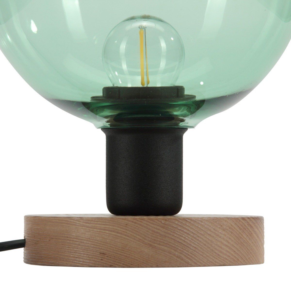 Lampe à poser CUBUS WOOD en bois naturel et verre vert (I)