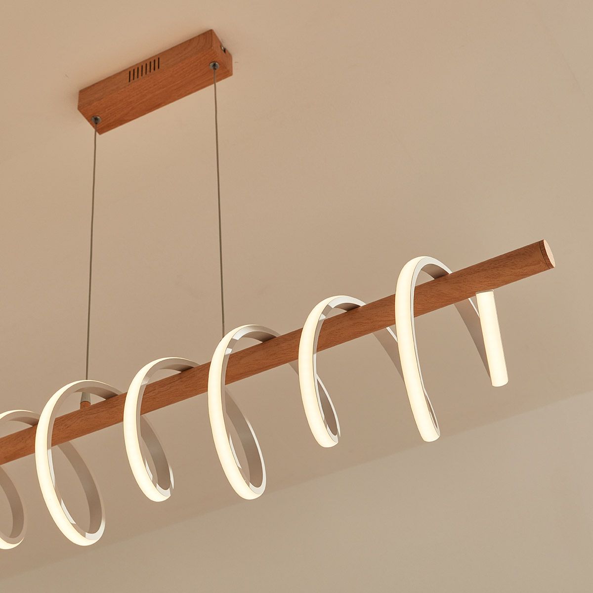 Suspension barre LED VORTEX en métal couleur bois
