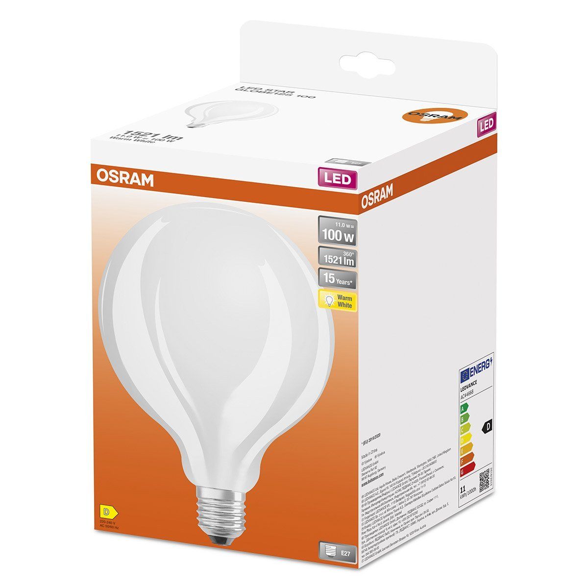 Ampoule LED E27 OPALE éclairage blanc chaud 11W 1521 lumens Ø12.5cm