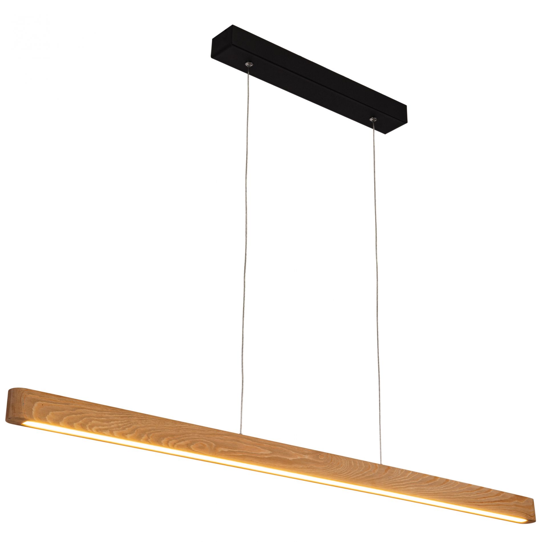 Suspension barre LED LIGNE en bois de pin et métal noir