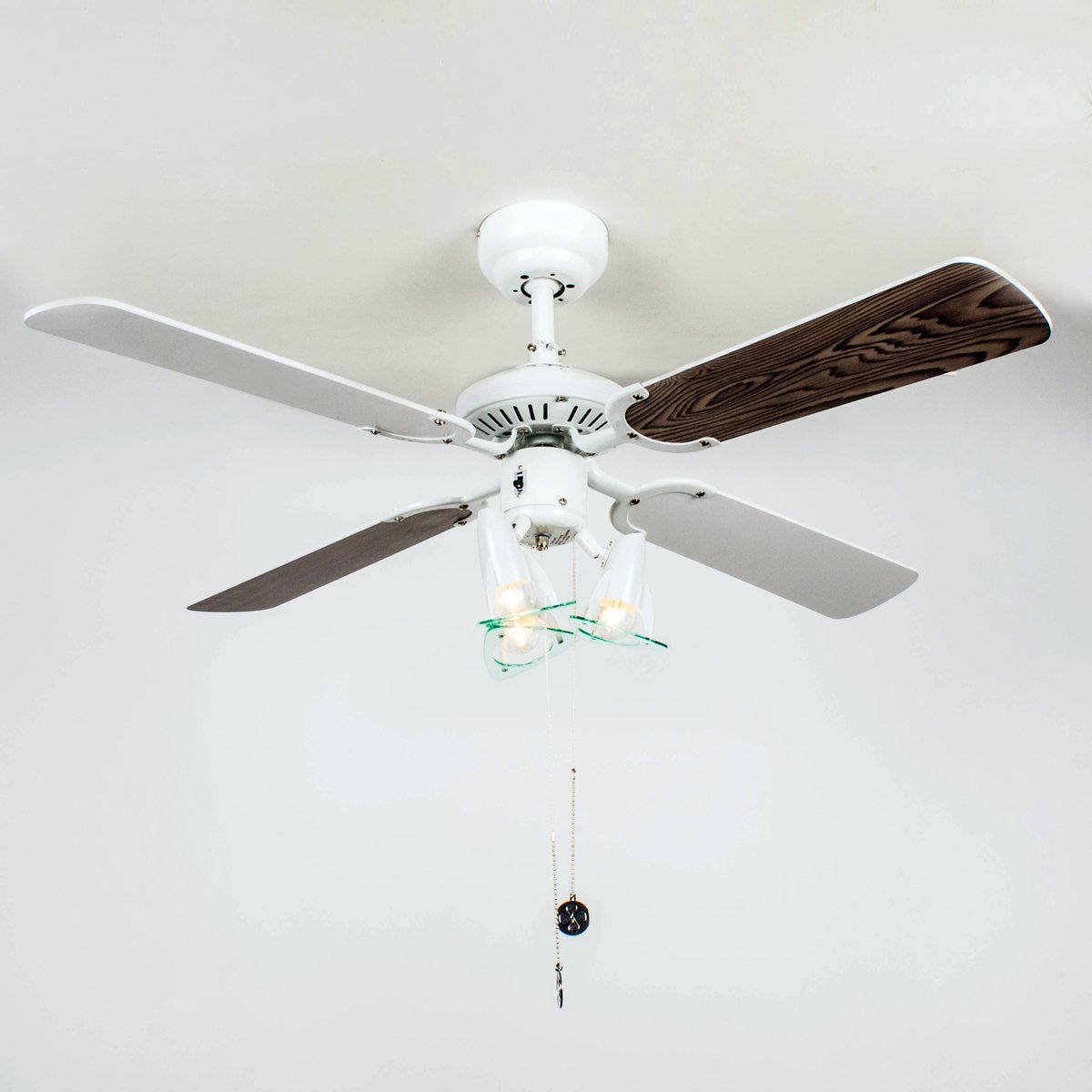Plafonnier ventilateur HOOVER blanc et marron en bois et métal