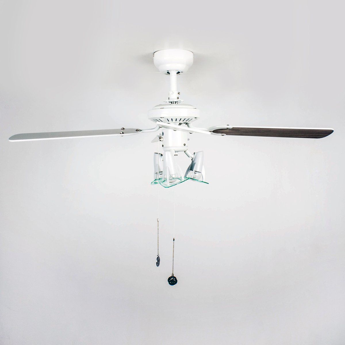 Plafonnier ventilateur HOOVER blanc et marron en bois et métal