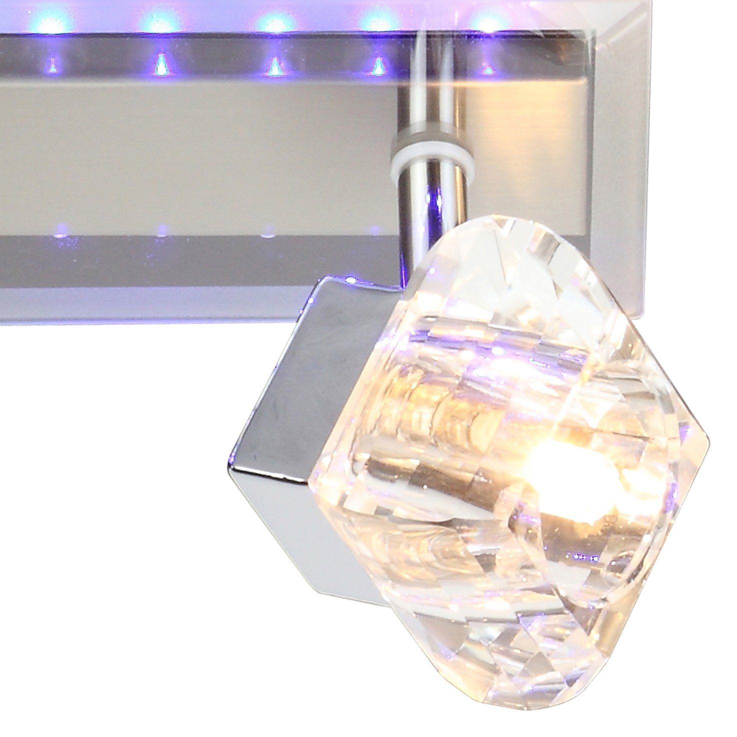 Barrette LED 2 spots orientables MACKAY argentée en métal et verre
