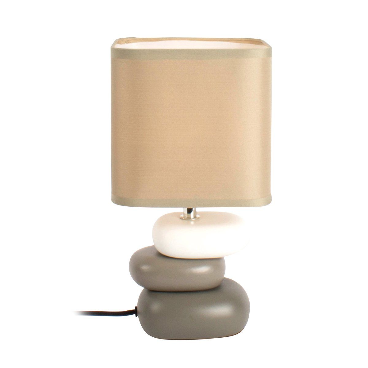 Lampe galet HYSOPE taupe en céramique et coton