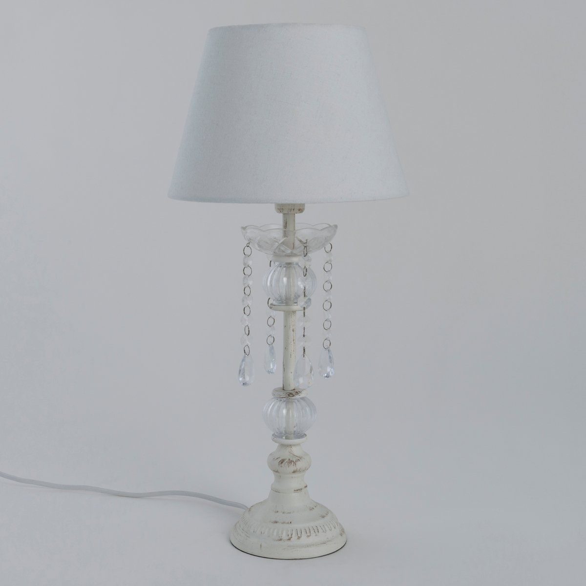 Lampe EULALIE blanche et taupe en métal et acrylique