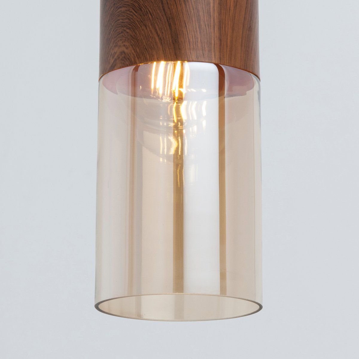 Suspension design RETRO effet bois en métal et verre ambré