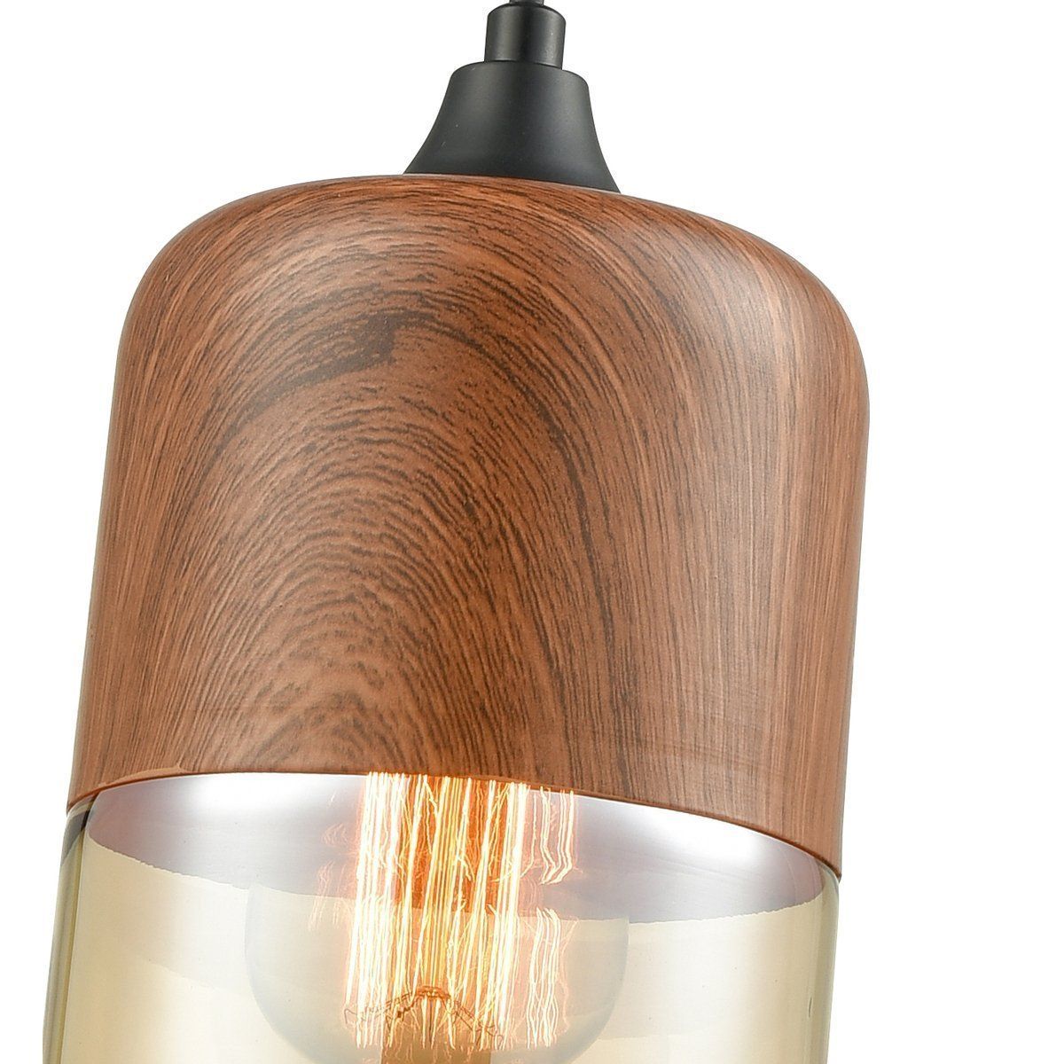 Suspension design RETRO effet bois en métal et verre ambré