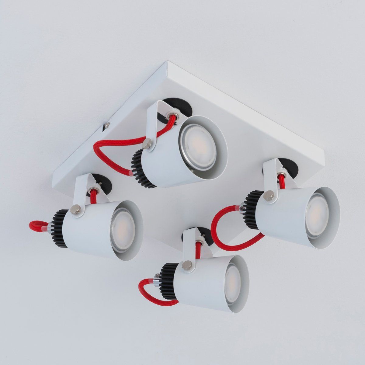 Plafonnier spot orientable REDCABLE blanc, noir et rouge en métal