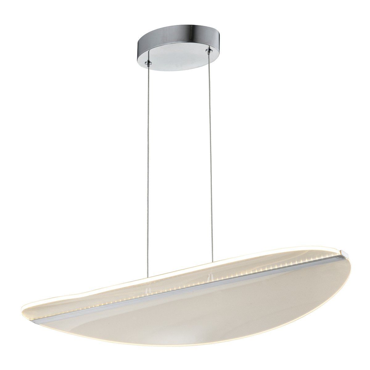 Suspension design LED OVALY transparente et argentée en métal et PVC