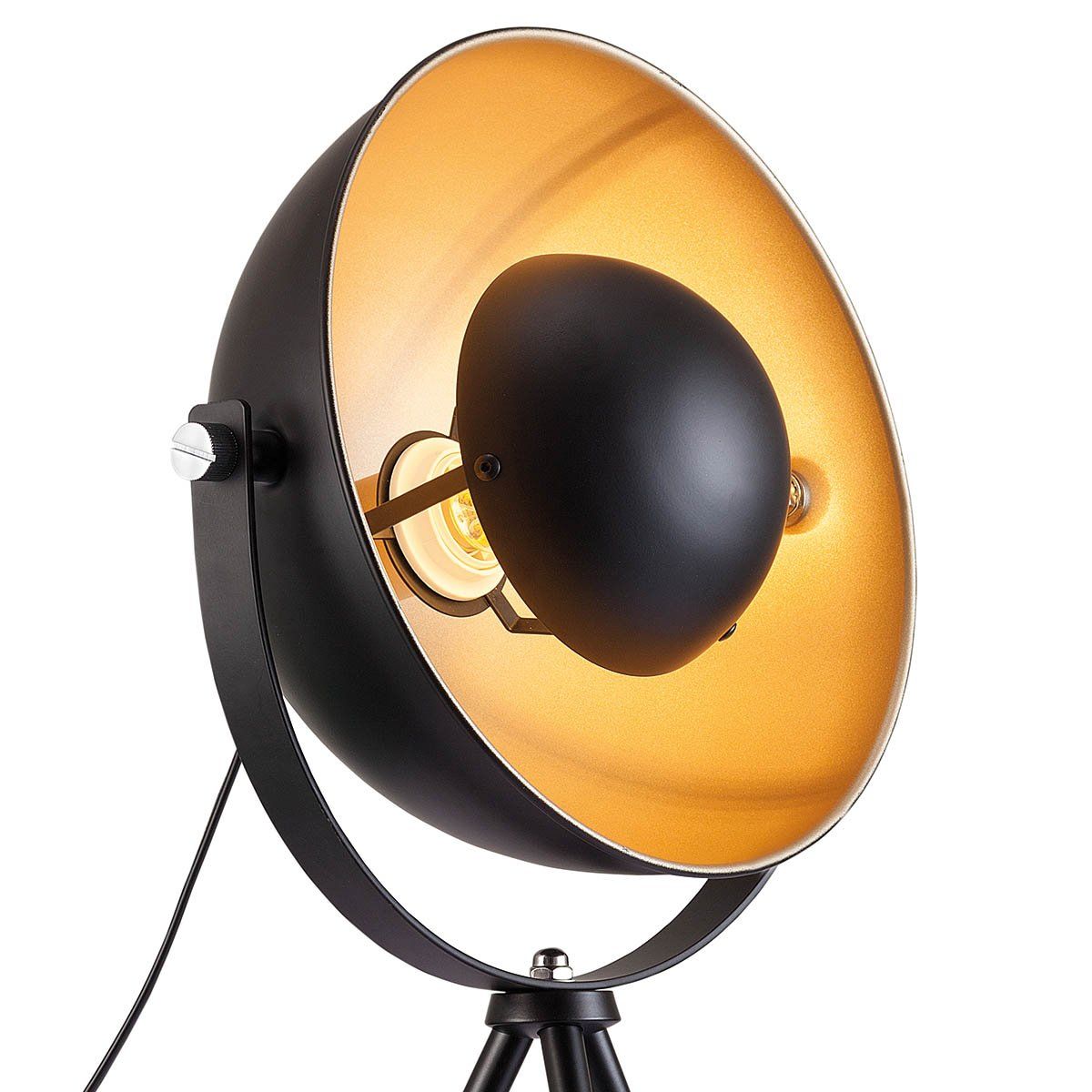 Lampe projecteur trépied FLINT noire mate intérieur doré en métal