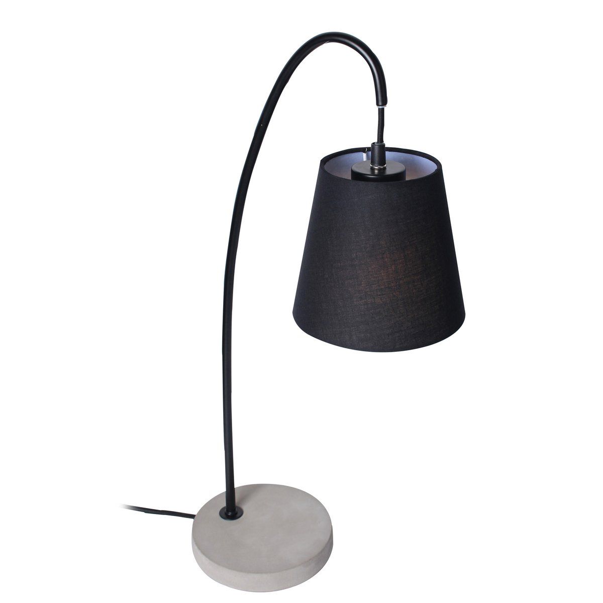 Lampe de table LOKI noire en béton, métal et tissu
