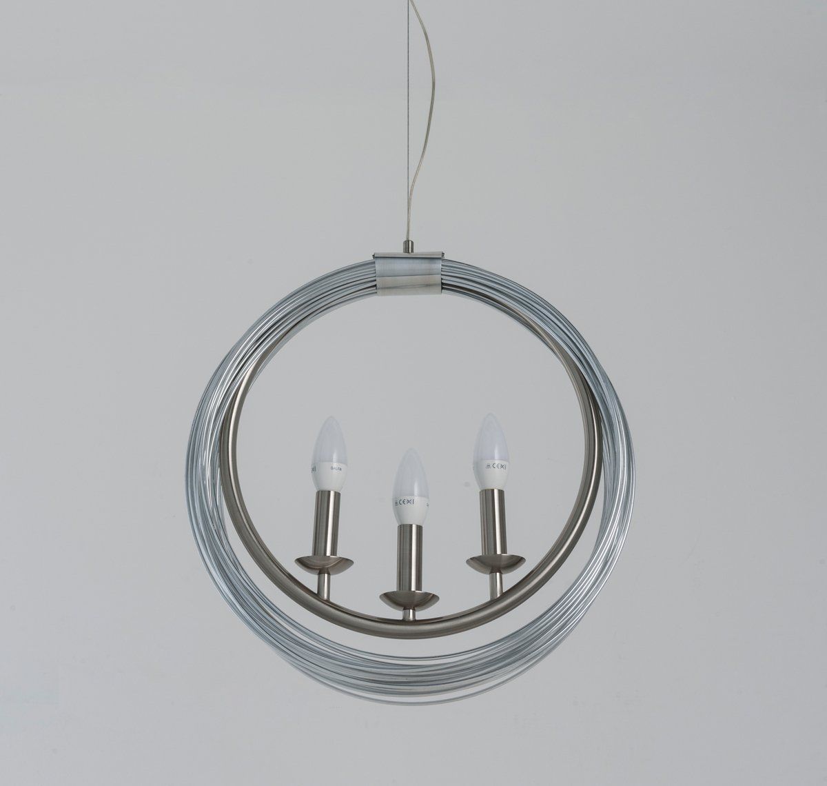 Suspension cercle COLLAR 3 lumières en aluminium et métal argenté