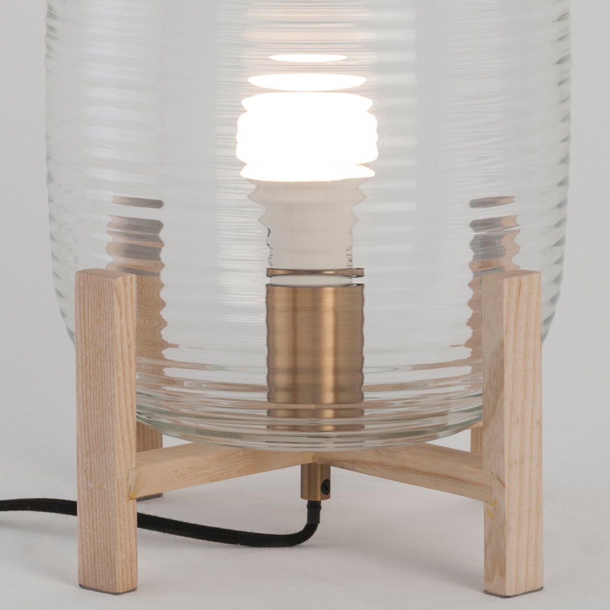 Lampe scandinave LUCIA en bois naturel, métal et verre