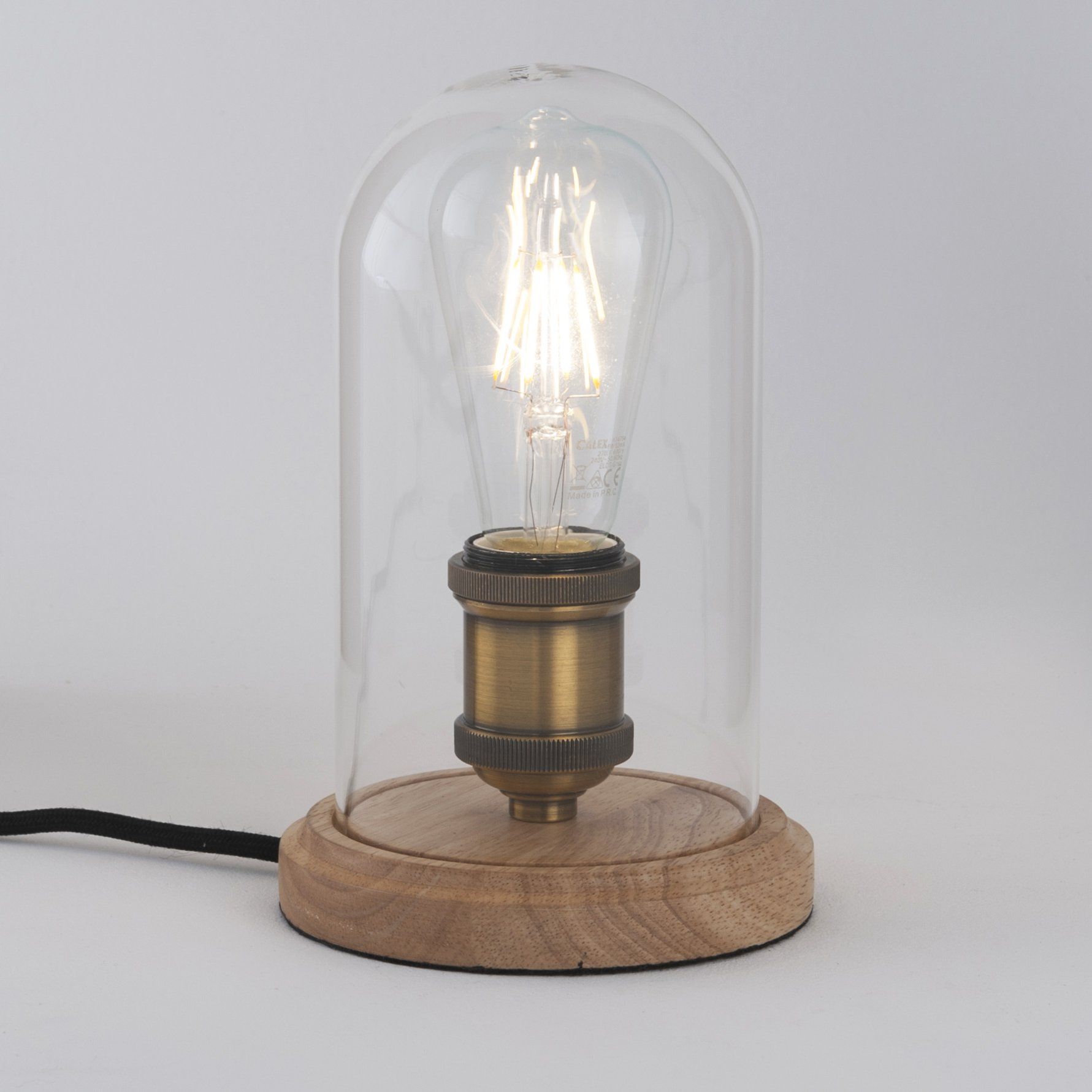 Lampe de table WILEY pin naturel et transparente en bois et verre