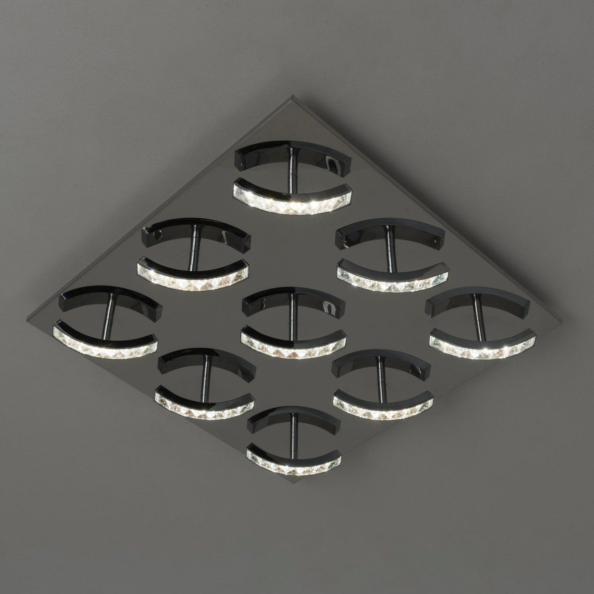 Plafonnier design LED MONA argenté en métal et verre effet cristal