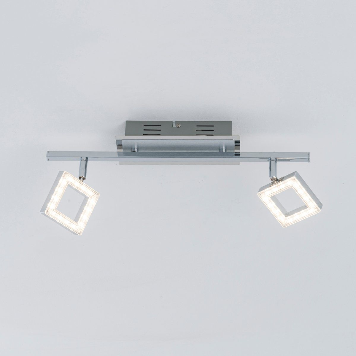 Réglette 2 spots LED orientables CUBIX argentée en métal