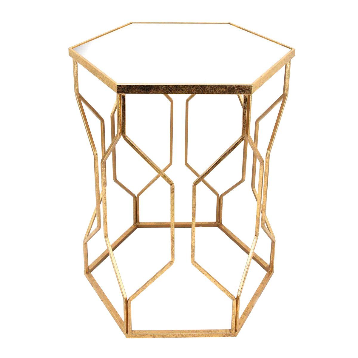 Table FLOWER en métal doré avec plateau miroir