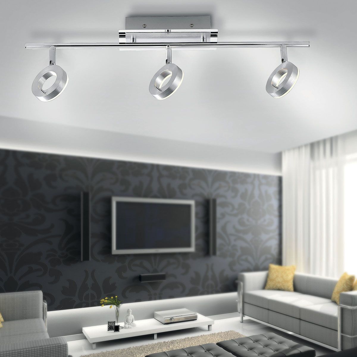Réglette 3 spots orientables LED SDB FLOSS argentée en aluminium