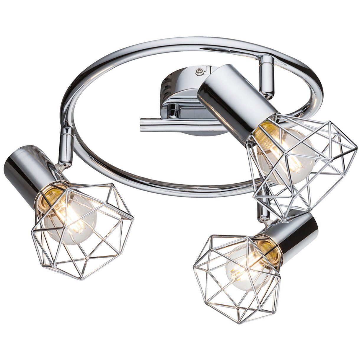 Plafonnier hexagonal à trois lumières, rond, en métal à lumière diffuse.  LED.