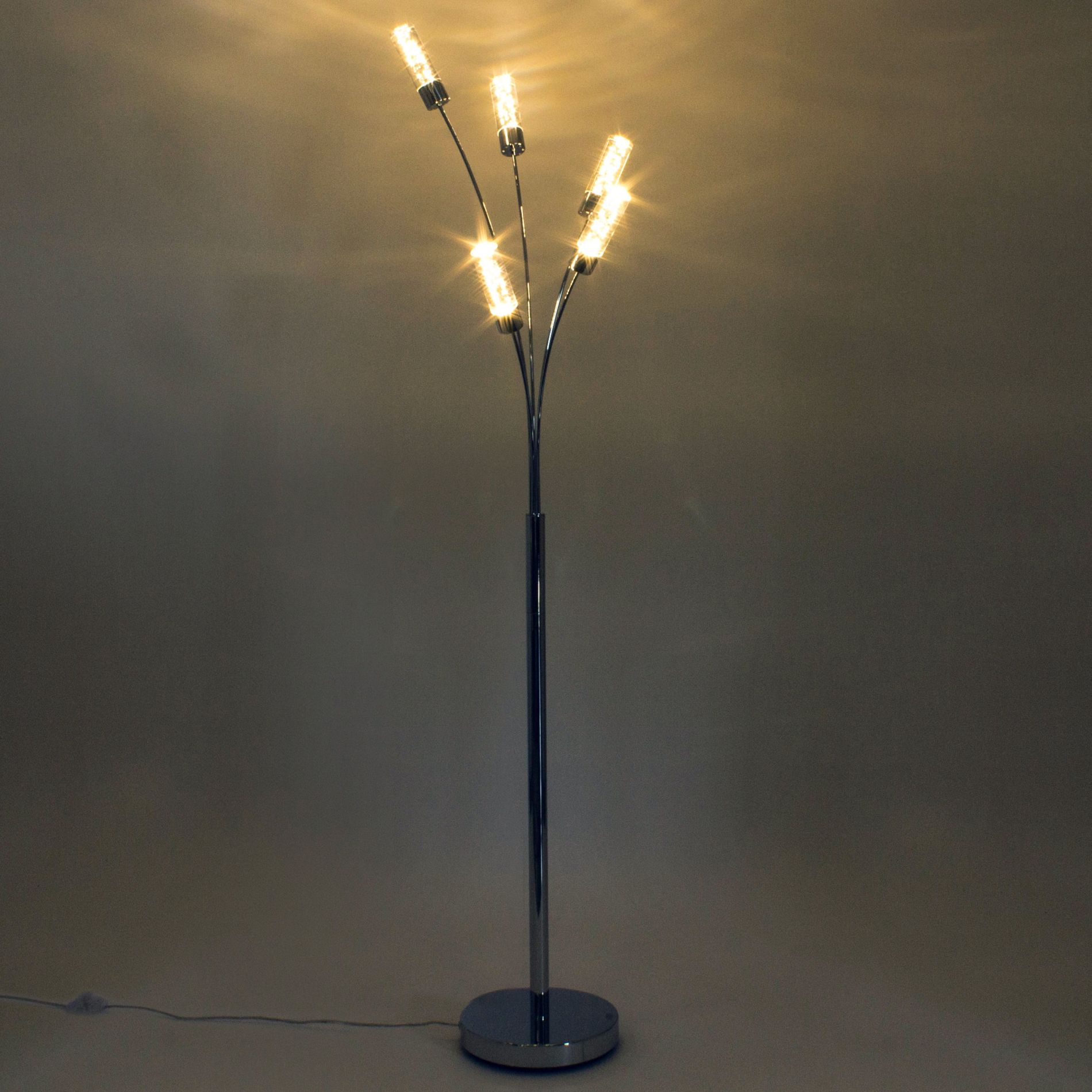 Lampadaire Led 5 lumières MIDU argenté en métal chromé et verre