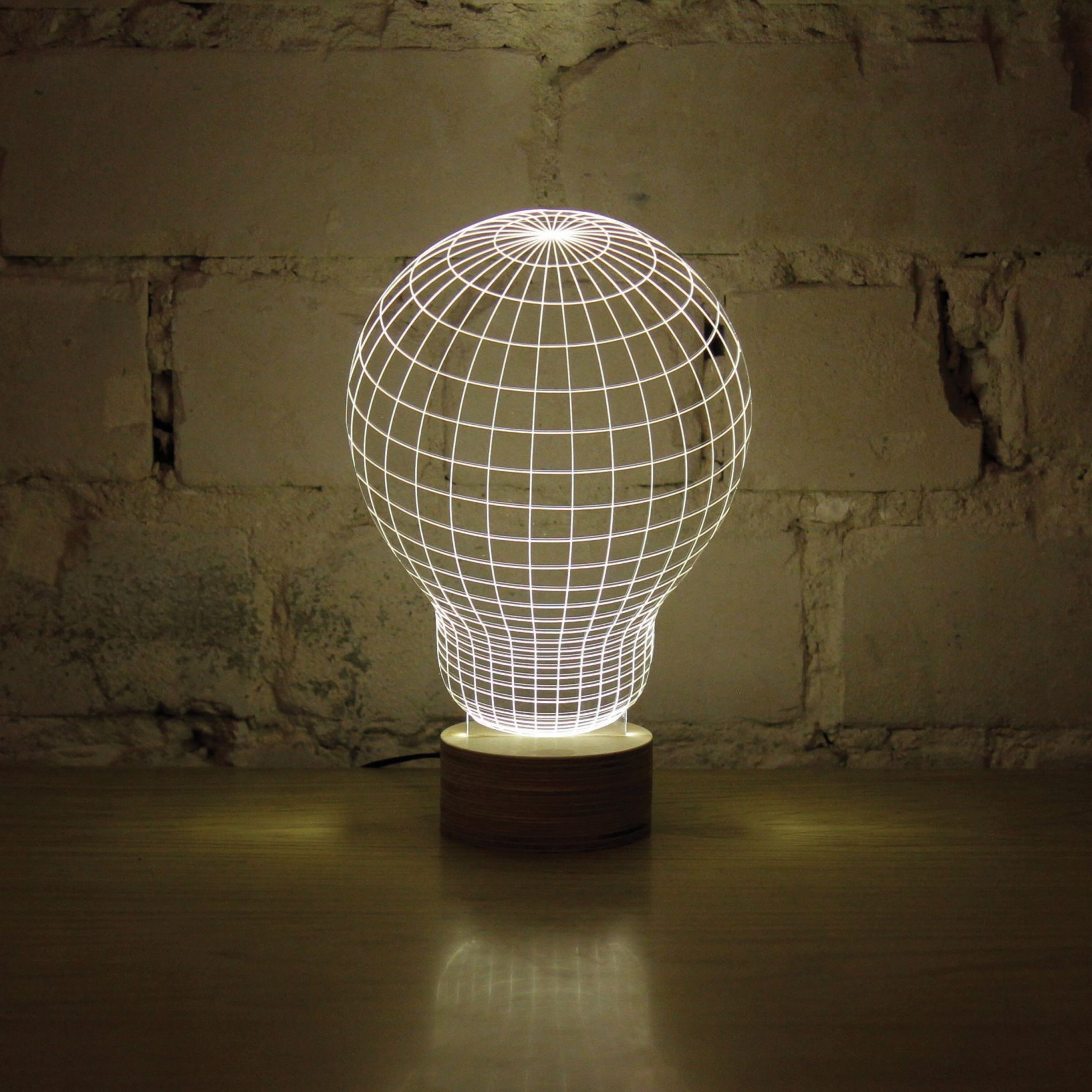 STUDIO CHEHA - Lampe 3D Led BULB transparente en plexiglass et bois