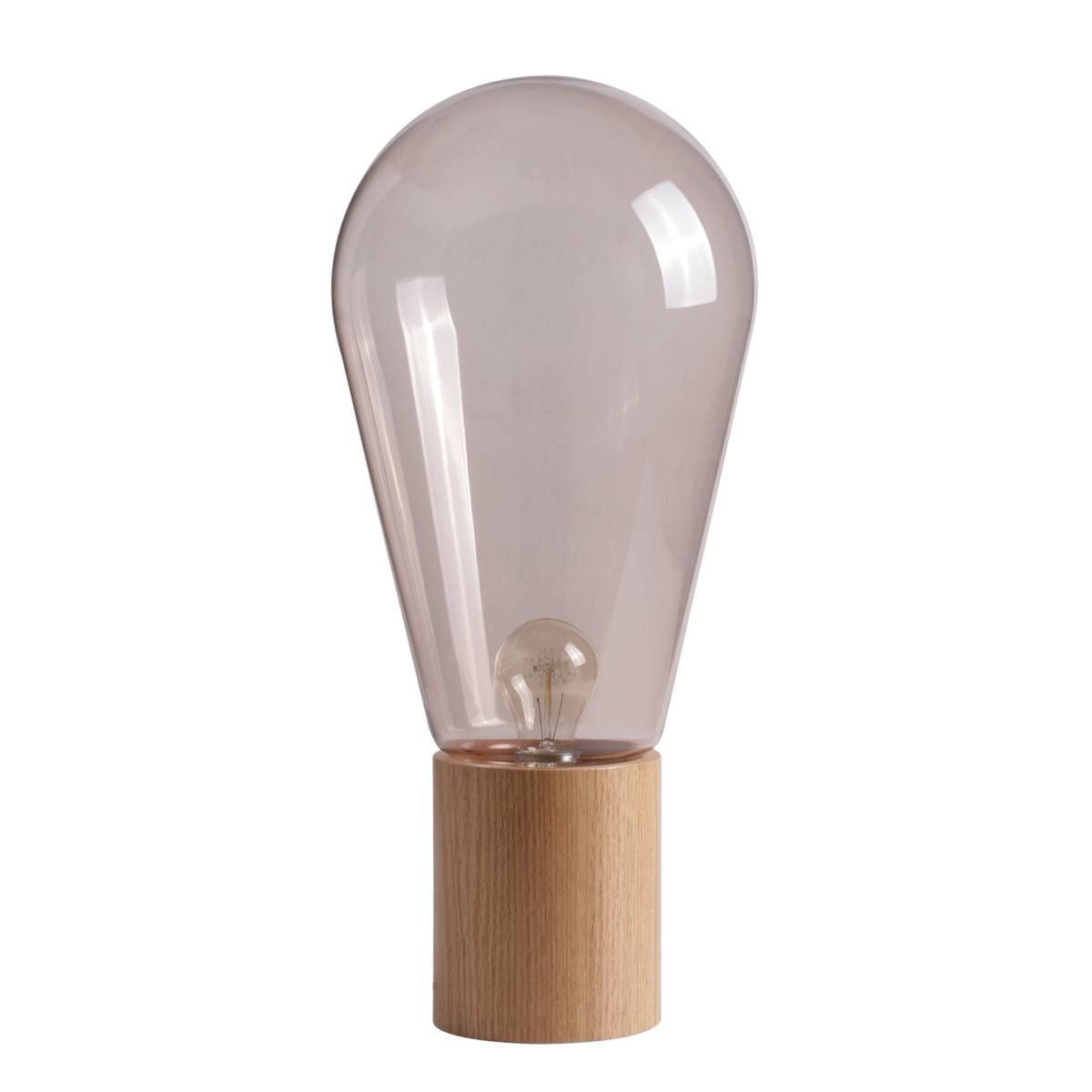Lampe de salon MAESTRO transparente et bois en verre brun et bois