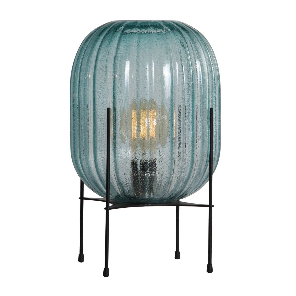 Lampe de salon HAMMAM vert d'eau et noire en verre de Murano et métal