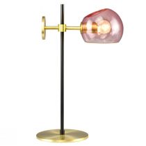 Lampe à poser OLGA en métal effet laiton avec verrerie rose