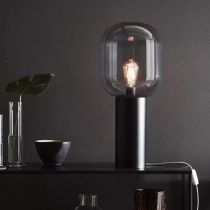 Lampe de table BROOKLYN (H56cm) en métal noir et verre fumé
