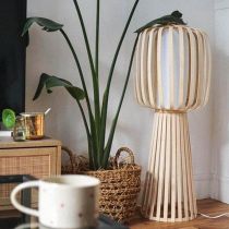 Lampe à poser BAND en bambou naturel et tissu blanc