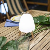 Lampe moderne extérieur LED ROCKET en bois et PVC blanc