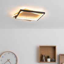 Plafonnier LED GRAFIC (L44cm) en métal effet bois et aluminium noir