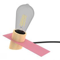 Lampe à poser SLAB en métal rose et bois naturel