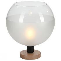 Lampe à poser CUBUS WOOD en bois naturel et verre dépoli transparent (K)
