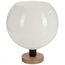 Lampe à poser CUBUS WOOD en bois naturel et verre opale blanc (J)