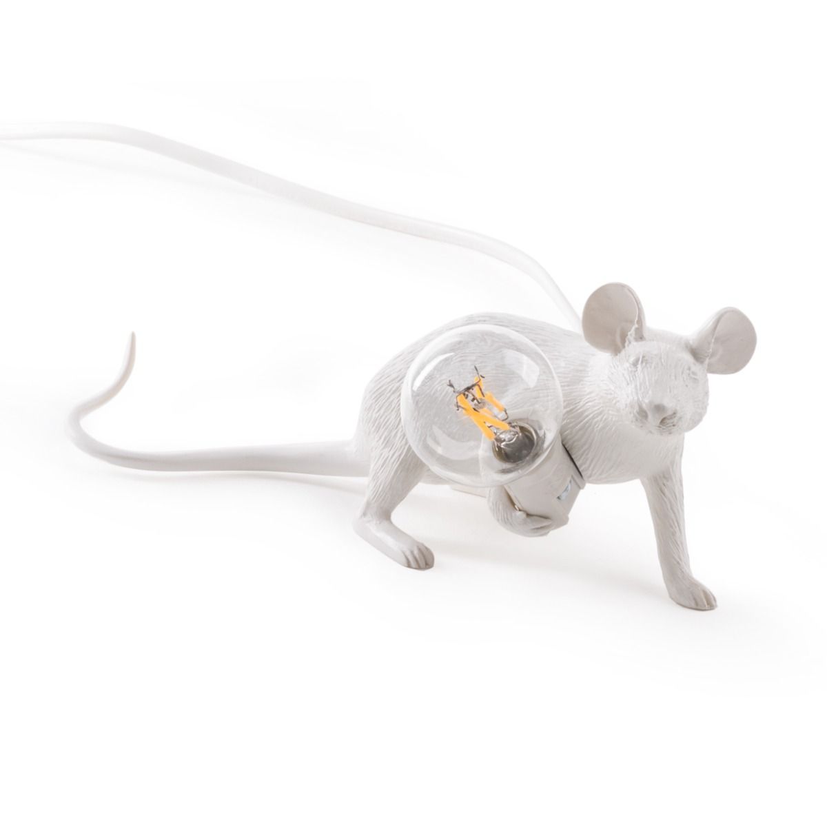 Lampe à poser MOUSE couchée câble USB blanc H8.1cm