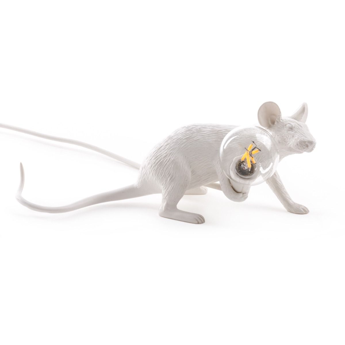 Lampe à poser MOUSE couchée câble USB blanc H8.1cm
