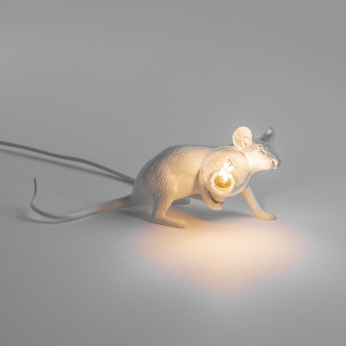 Lampe à poser MOUSE couchée câble USB blanc H8.1cm