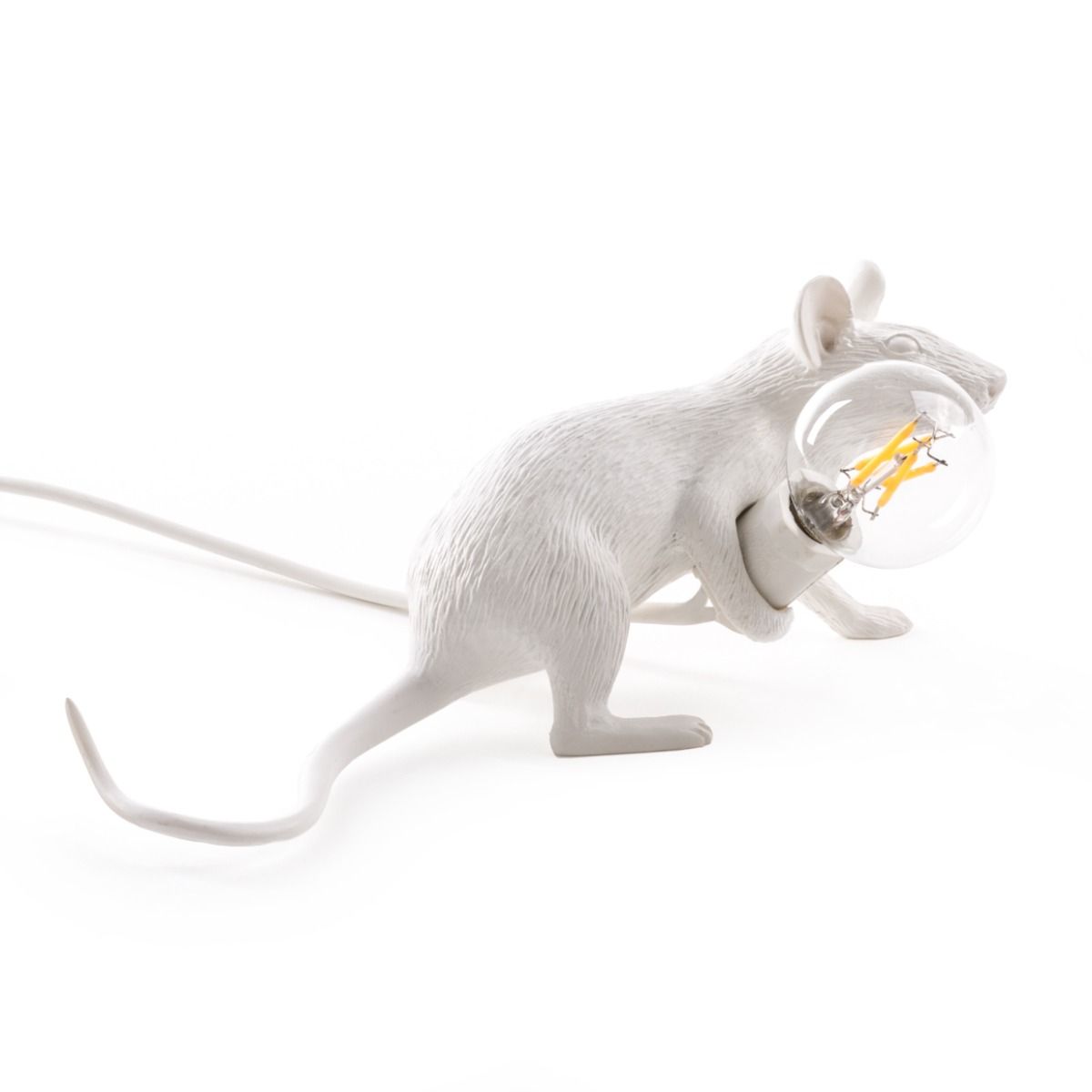 Lampe à poser MOUSE couchée câble USB blanc H8.1cm