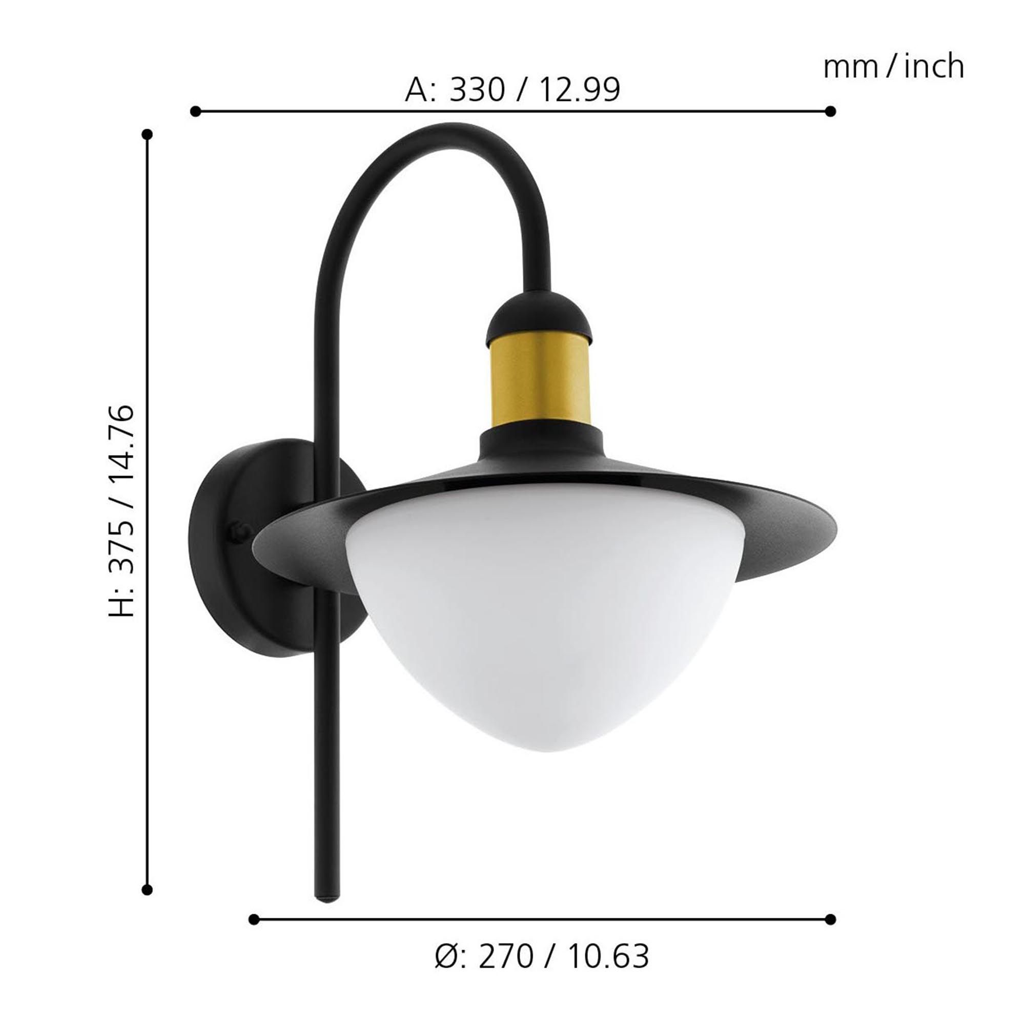 Applique extérieure SIRMIONE noir/ verre opalin H37,5cm