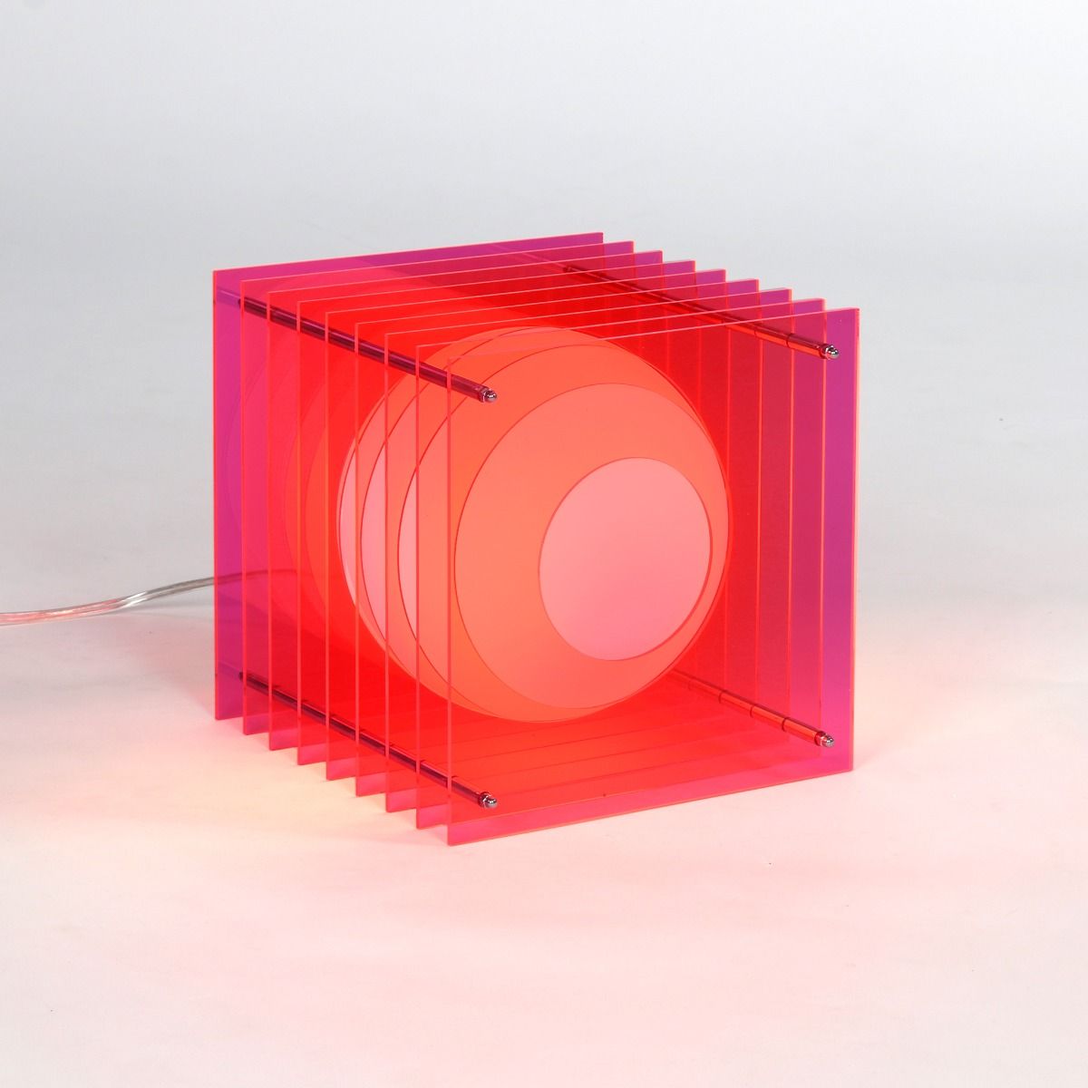 Lampe LOP BIG SQUARE rose/verre opal H24cm