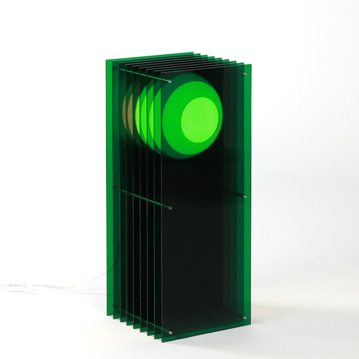 Lampe LOP BIG RECTANGLE en acrylique vert/verre opal H60cm