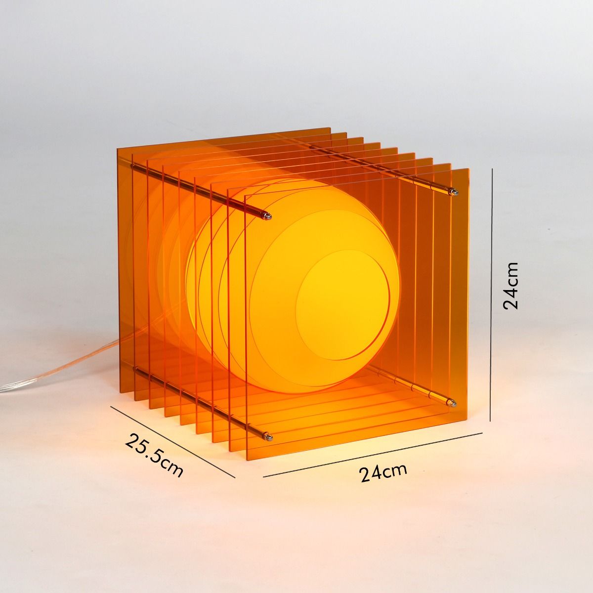 Lampe BIG SQUARE en acrylique orange/verre opal H24cm