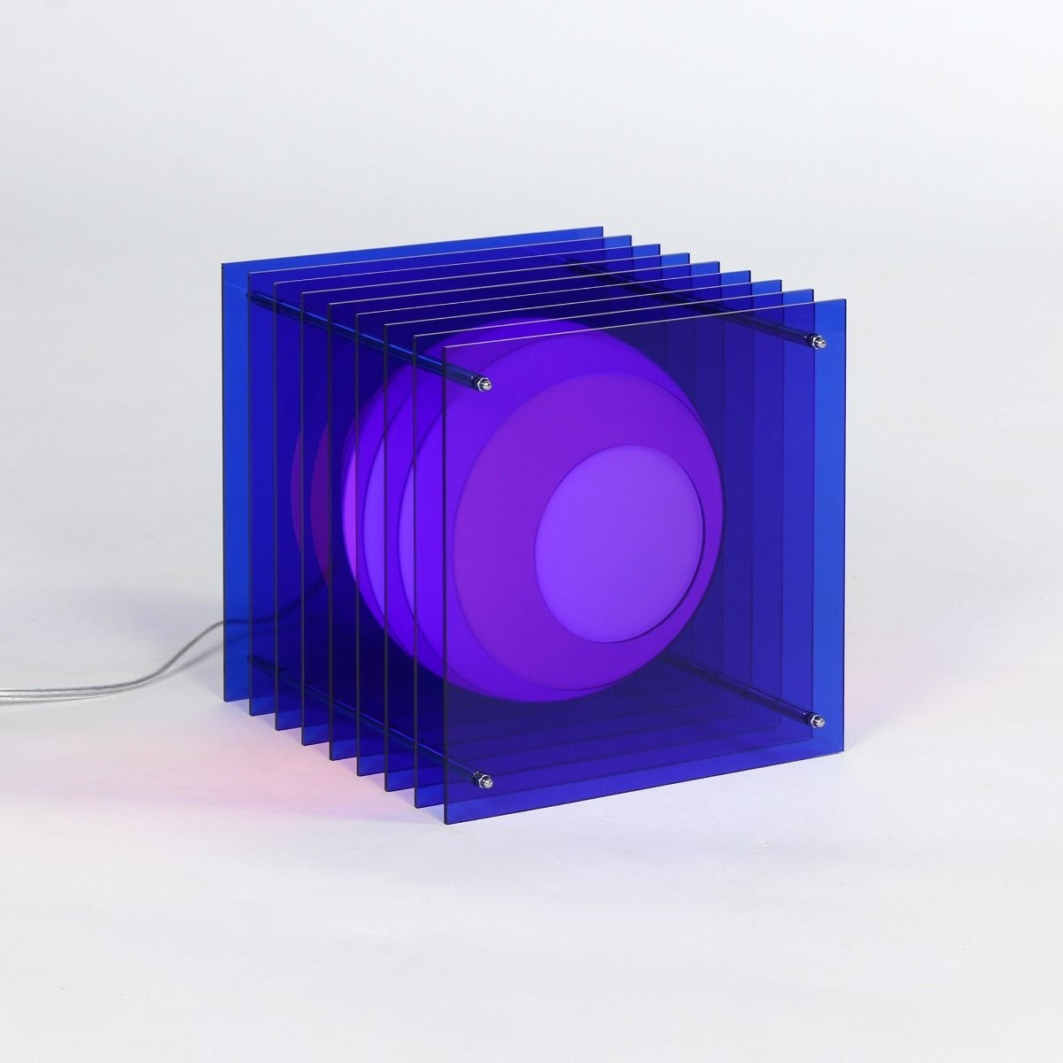 Lampe BIG SQUARE en acrylique bleu/verre opal H24cm