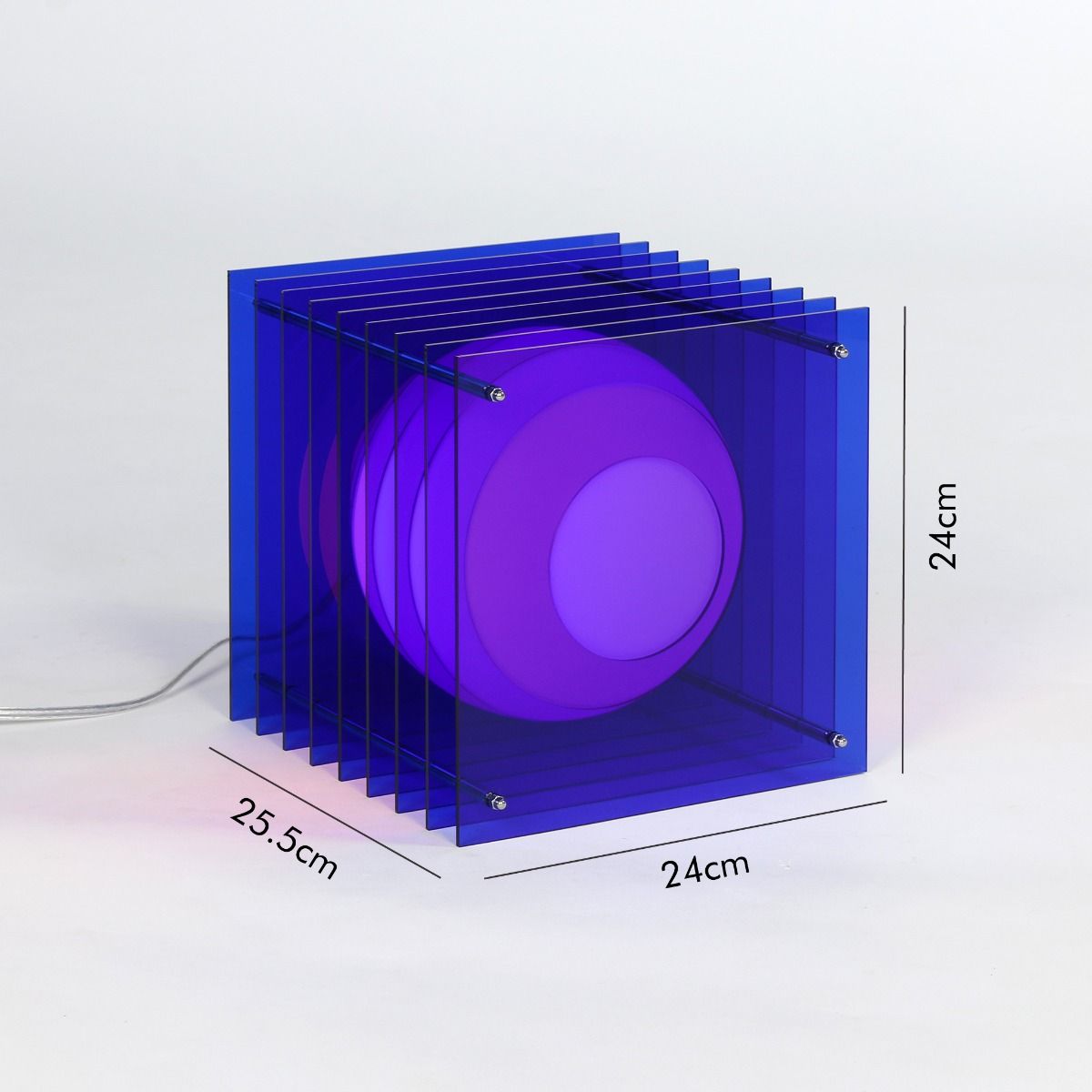 Lampe BIG SQUARE en acrylique bleu/verre opal H24cm