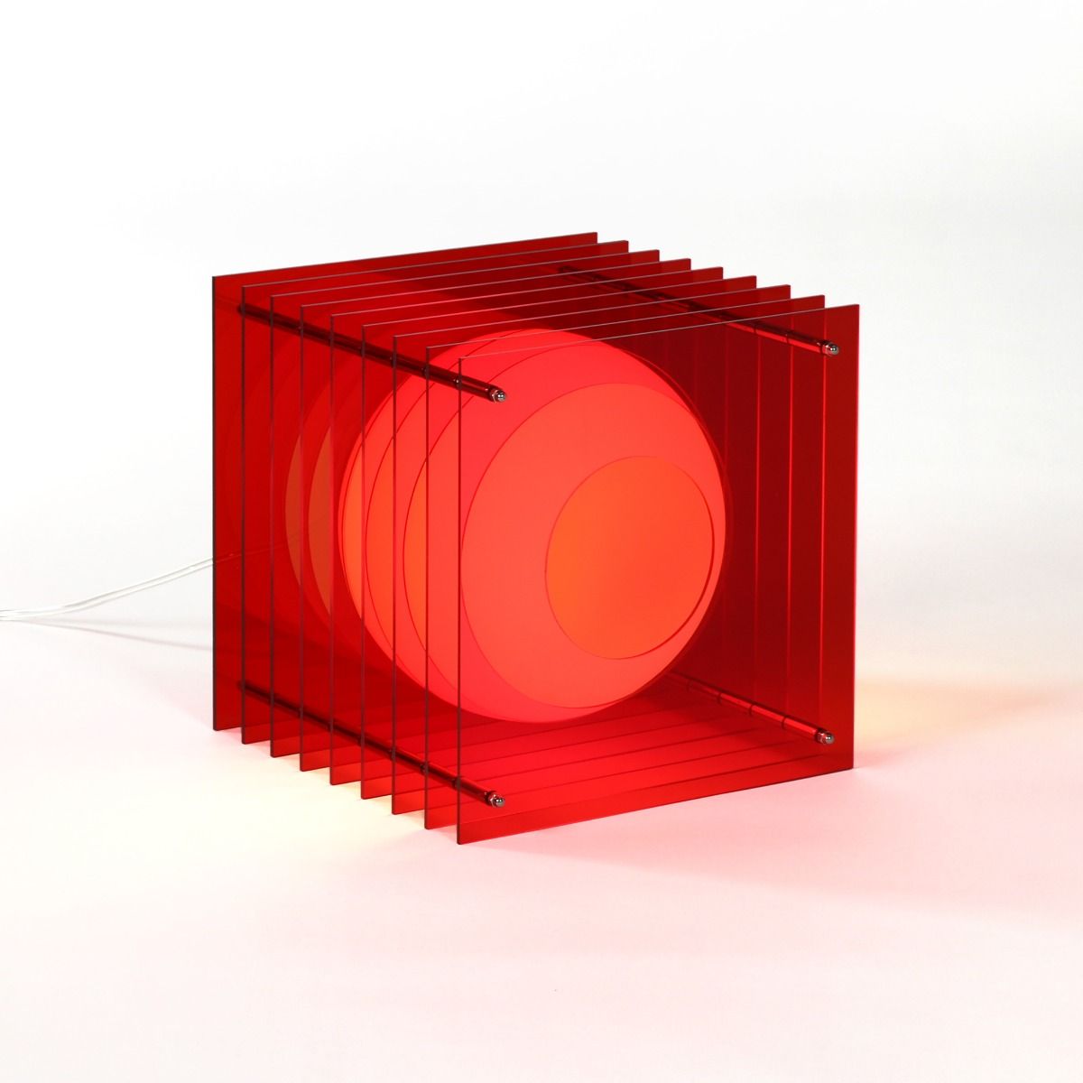 Lampe LOG BIG SQUARE en acrylique rouge/verre opal H24cm