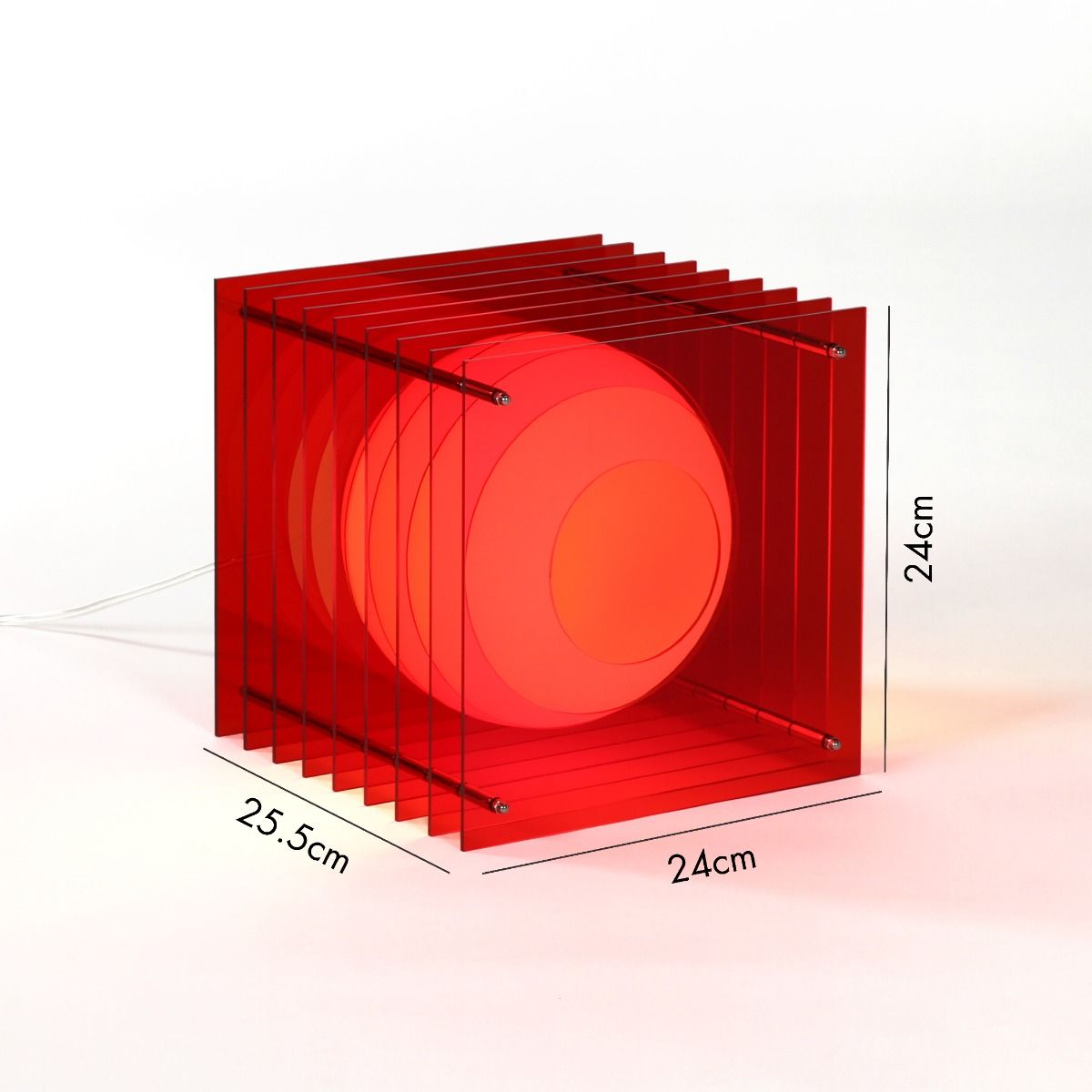 Lampe LOG BIG SQUARE en acrylique rouge/verre opal H24cm