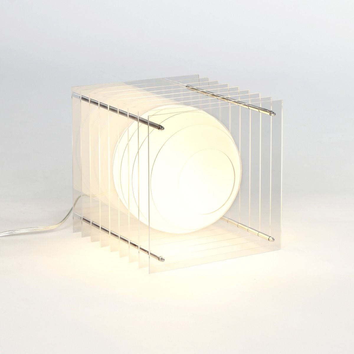 Lampe LOG BIG SQUARE en acrylique blanc transparent/verre opal H24cm