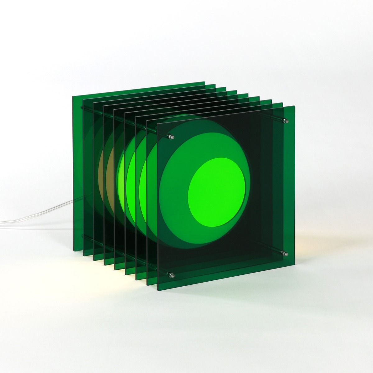 Lampe LOG BIG SQUARE en acrylique vert/verre opal H24cm